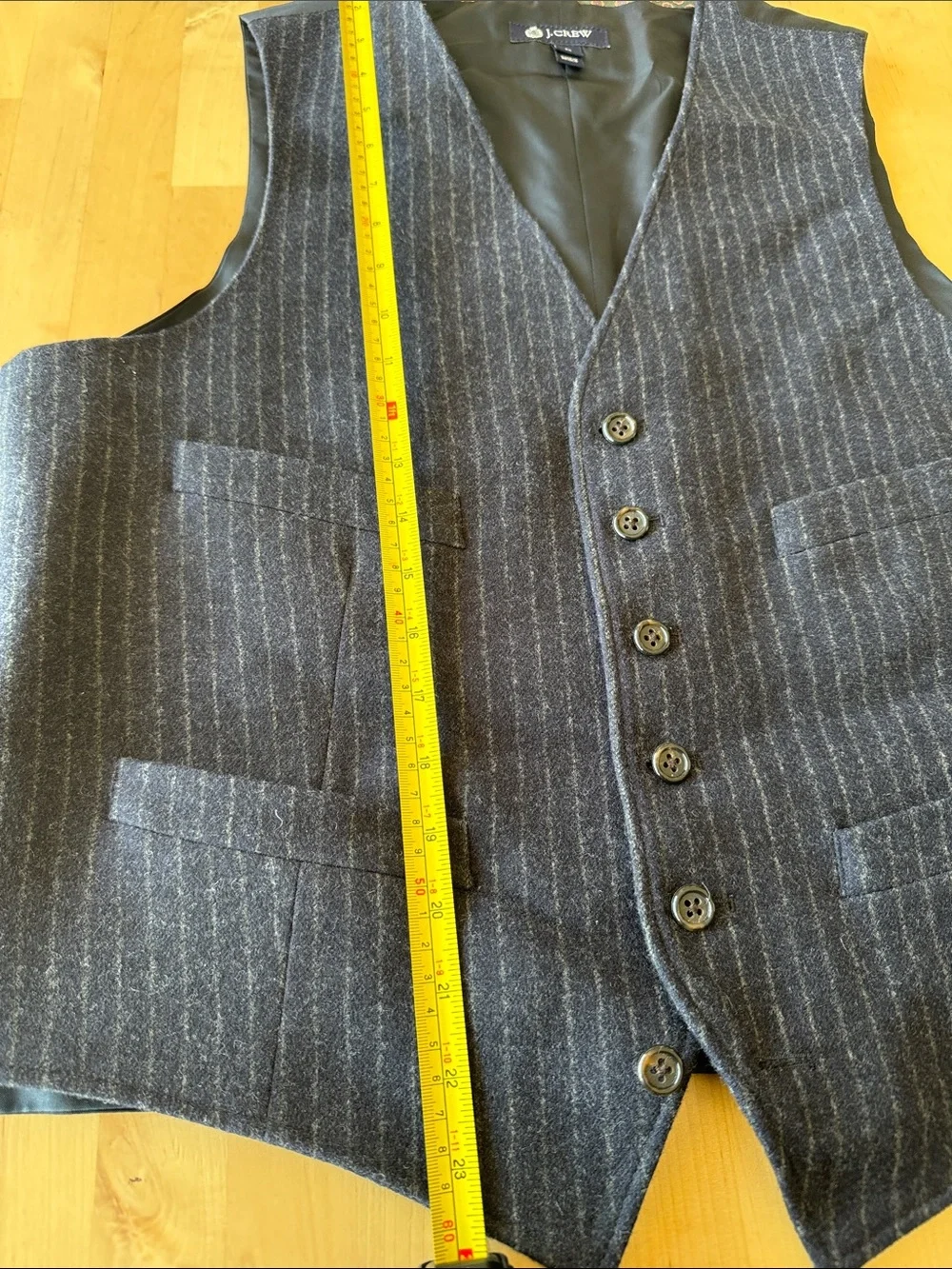 J. Crew Men's Dark Charcoal Pinstripe Wool Vest